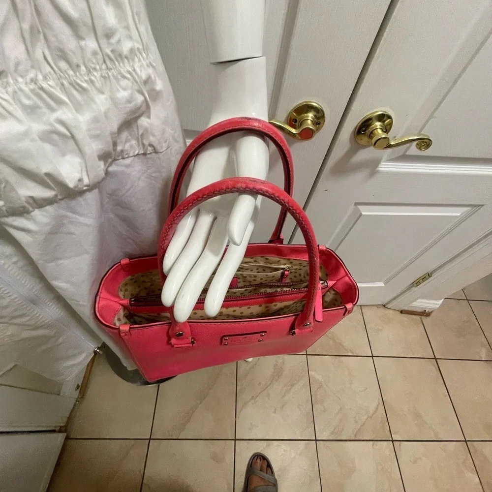 Kate Spade Neon Coral Pink Leather Tote